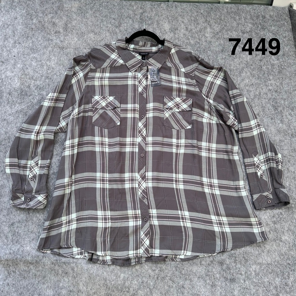 Torrid Womens Size 4 Brown Green Plaid Button Front Rayon Blouse Shirt New